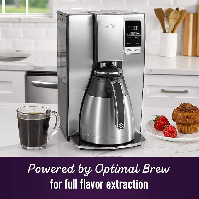 Mr. Coffee 10-Cup Programmable Coffee Maker, Insulated Thermal Carafe, Brew Strength Selection, Brew Now or Later, Stainless Steel - Image 2