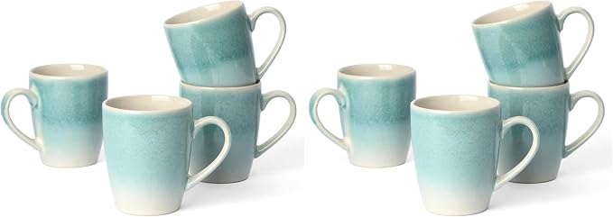 famiware Coffee Mugs Set, 13 oz Mug Set of 4, Stoneware Cups for Latte, Hot Tea, Mocha, Cocoa, Cappuccino, Microwave and Dishwasher Safe, Glacier Series, Aqua (Pack of 2) by Famiware