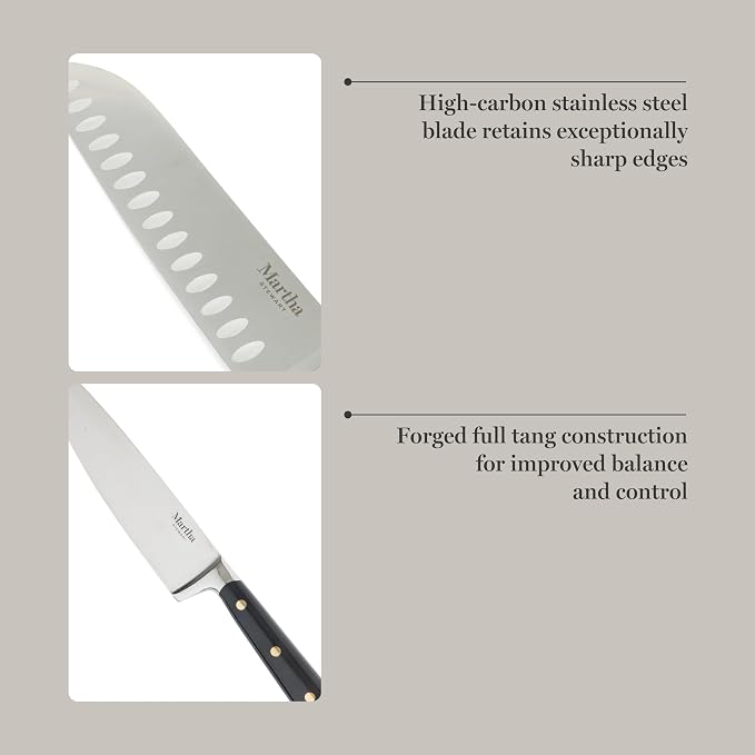 Martha Stewart 16-Piece Lockton High Carbon Stainless Steel Knife Block Set - Forged Full Tang Chef Knives, Acacia Wood Block, Triple Riveted Handles, Black & Gold - Image 5