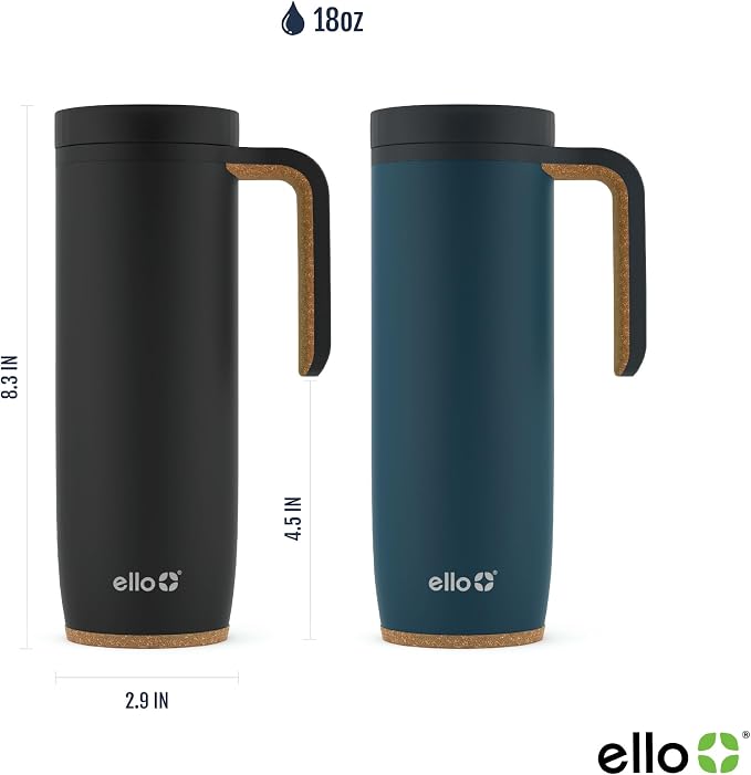 Ello Magnet 18oz Vacuum Insulated Stainless Steel Travel Mug with Side Handle and Leak-Proof Slider Lid and Built-in Coaster, Keeps Hot for 5 Hours, Perfect for Coffee or Tea, BPA-Free - Image 4