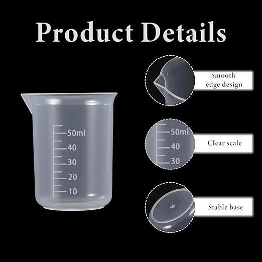 6 Pcs Plastic Beakers, 50 Ml Measuring Cups Portable Graduated Beaker Small Milliliter Measuring Cup Transparent Plastic Beaker for Kitchen Lab Cooking Science Experiment Liquid Measure Supplies