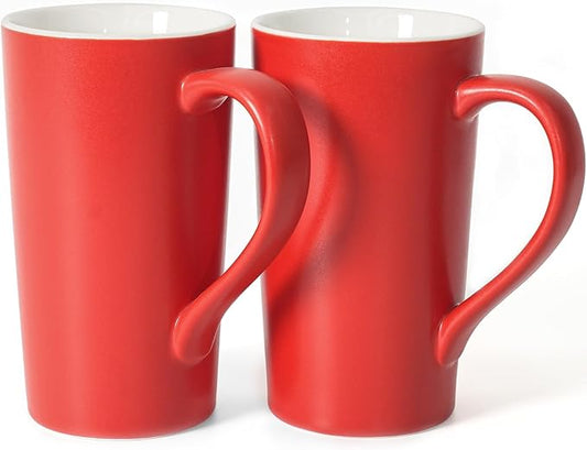 20 oz Ceramic Coffee Mugs Set of 2 Large Tall Red Porcelain Tea Cups with Handle Microwave & Dishwasher Safe Gift for Parents Dad Mom Friends by Momugs