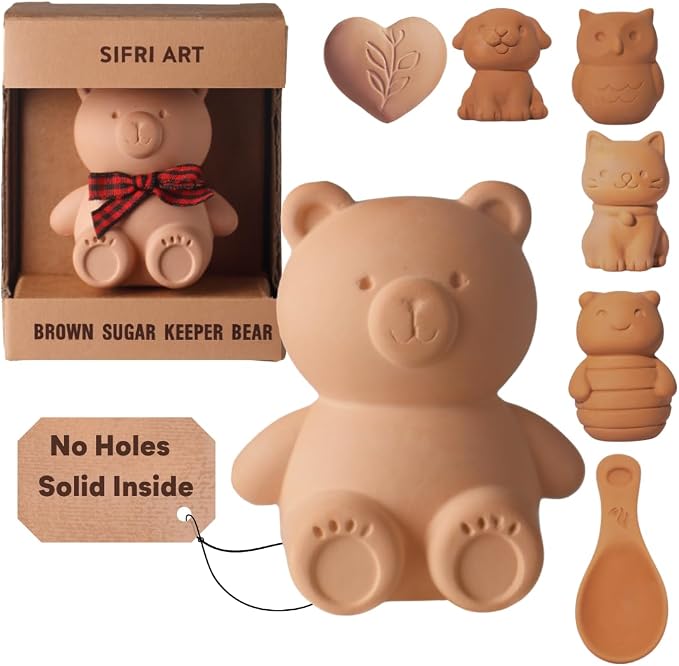 Brown Sugar Bear Keeper – 3D Terracotta Clay Sugar Saver Softener, Reusable Moisture Stone for Brown Sugar, Cookies, Marshmallows, Herbs, Baking & Kitchen Storage - Image 9