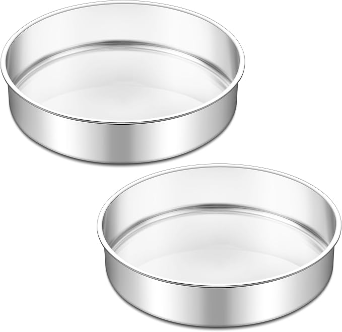 TeamFar 9 Inch Cake Pan Set of 2, Stainless Steel Round Cake Baking Pan | Layer Baking Tin for Birthday Wedding, Non-Toxic & Heavy-Duty, Mirror Finish & Leak Proof, Oven & Dishwasher Safe by TeamFar