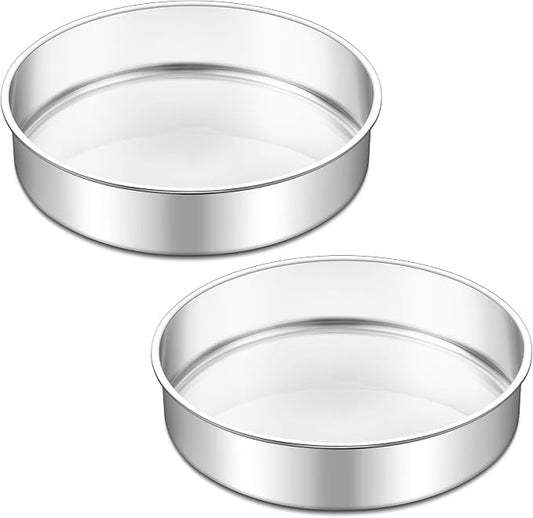 TeamFar 9 Inch Cake Pan Set of 2, Stainless Steel Round Cake Baking Pan | Layer Baking Tin for Birthday Wedding, Non-Toxic & Heavy-Duty, Mirror Finish & Leak Proof, Oven & Dishwasher Safe by TeamFar