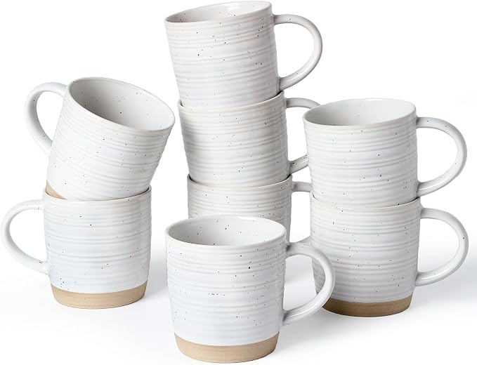 famiware Coffee Mugs Set of 8, 13 oz Mug Set, Ceramic Cup Set with Handle for Coffee, Tea, Cocoa, Milk, Constellation Series, White by Famiware