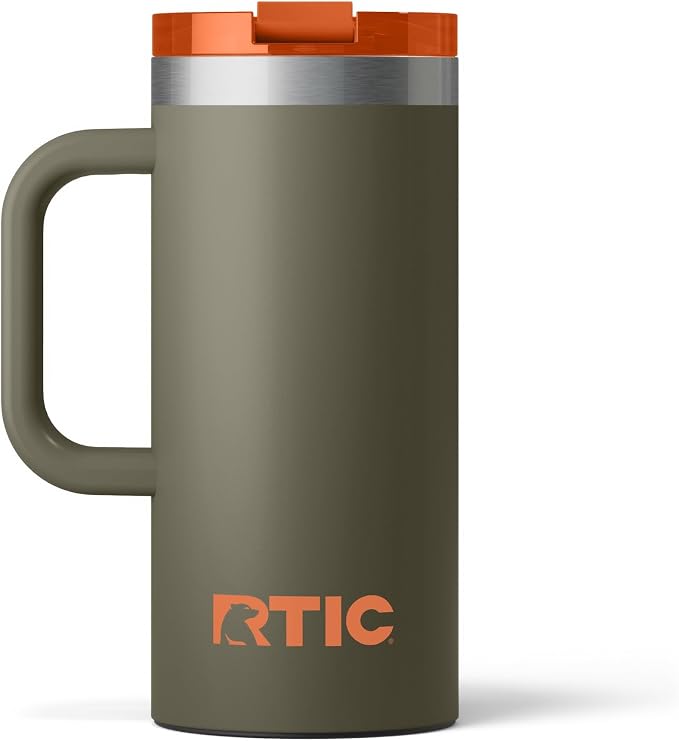 RTIC 16oz Road Trip Travel Mug with Lid and Handle, Ceramic Lined, Insulated, Stainless Steel, Metal, Double Wall Vacuum-Insulation, Portable Coffee, Tea Cup for Hot and Cold Drink, Trailblazer by RTIC
