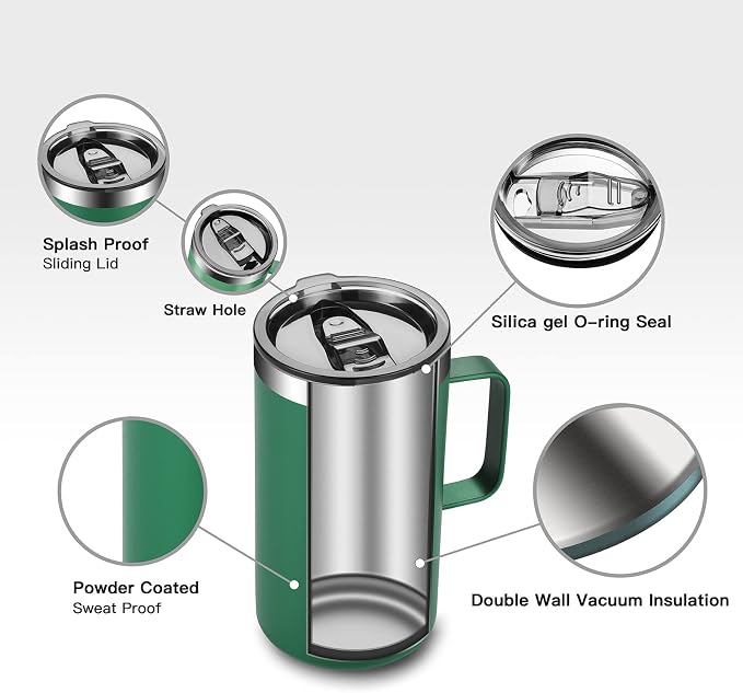 KXIAOCHEN 20 oz Insulated Coffee Mug, Coffee Cup with Lid and Wide Handle | 18/8 stainless steel, 6+ hours hot or 12+ hours cold, wide mouth, no-sweat exterior, for office, work, home and camping - Image 5