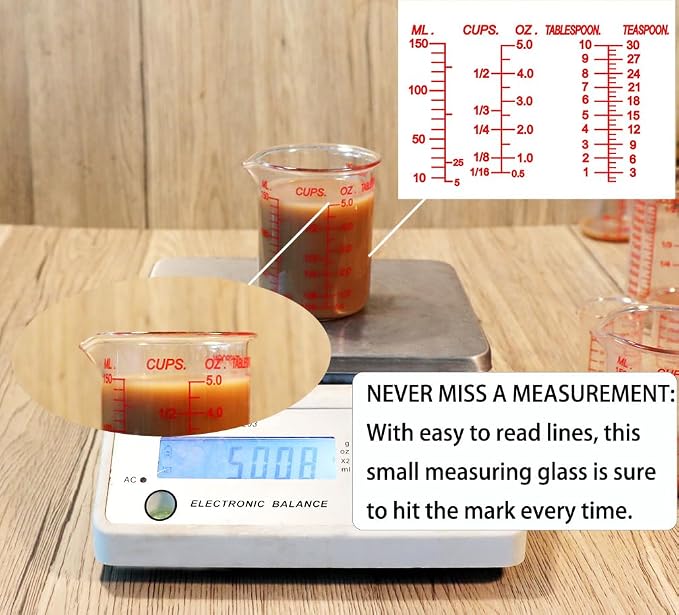 High Borosilicate Glass Measuring Cup-V-Shaped Spout，Glass Measuring Beaker for Kitchen or Restaurant, Easy to Read, 150 ML (5 Oz)-Single - Image 3