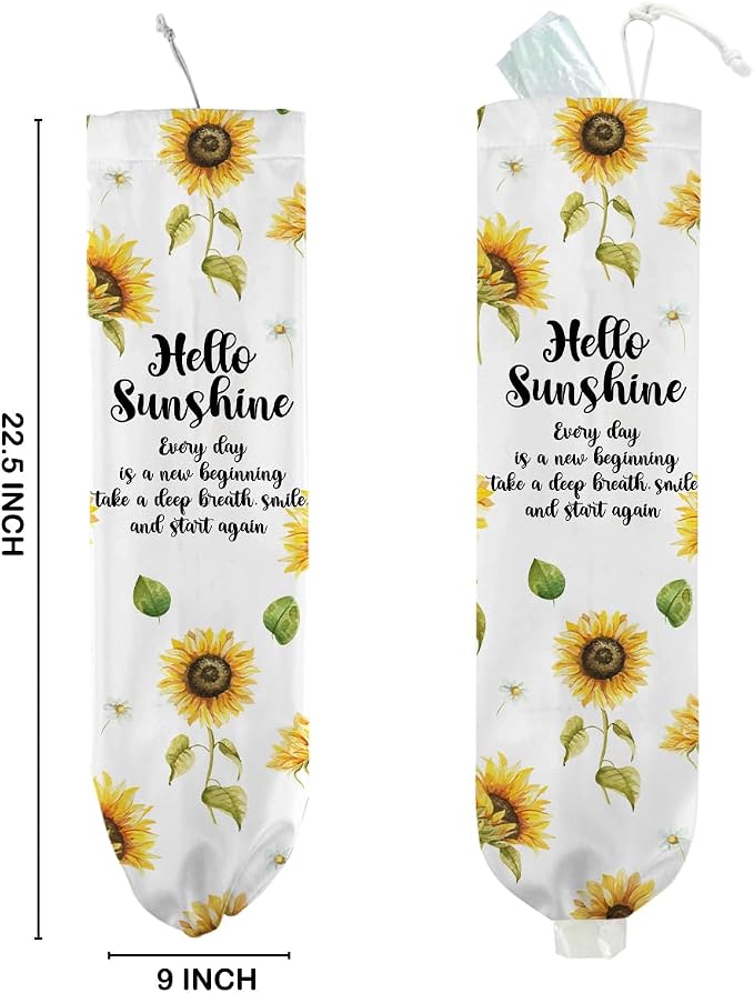 Sunflower Plastic Bag Holder for Kitchen Essentials, Hello Sunshine | Wall Mount Grocery Bag Holder for Plastic Bags, Sunflower Reusable Grocery Bags Storage Dispenser for Home Kitchen Pantry - Image 2
