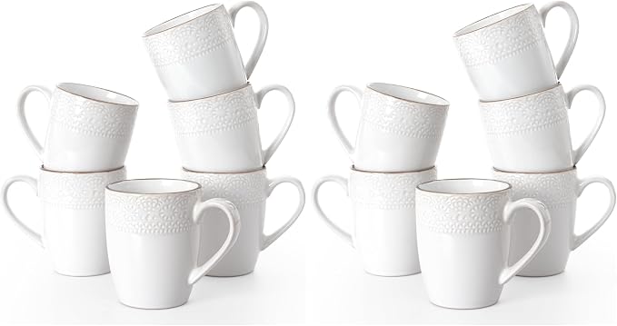 famiware Coffee Mugs Sets for 6, 12 oz Mug Set, Coffee Cups with Handle for Coffee, Tea, Cocoa and Milk, Microwave and Dishwasher Safe, White Floral (Pack of 2) by Famiware