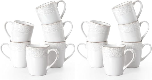 famiware Coffee Mugs Sets for 6, 12 oz Mug Set, Coffee Cups with Handle for Coffee, Tea, Cocoa and Milk, Microwave and Dishwasher Safe, White Floral (Pack of 2) by Famiware