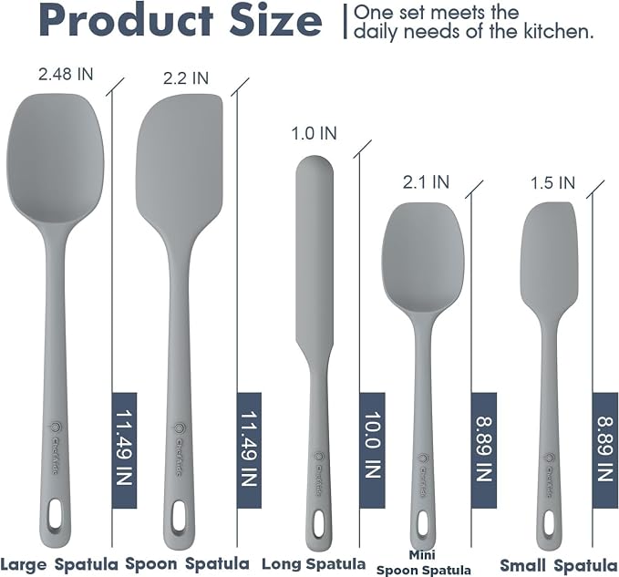 ChefAide 5 Pieces Silicone Spatula Set, Food Grade Rubber Spatula, Upgrade Strong Handle with Ergonomic Grip, Heat Resistant Up to 600°F for Nonstick Cookware, Cooking - Image 2