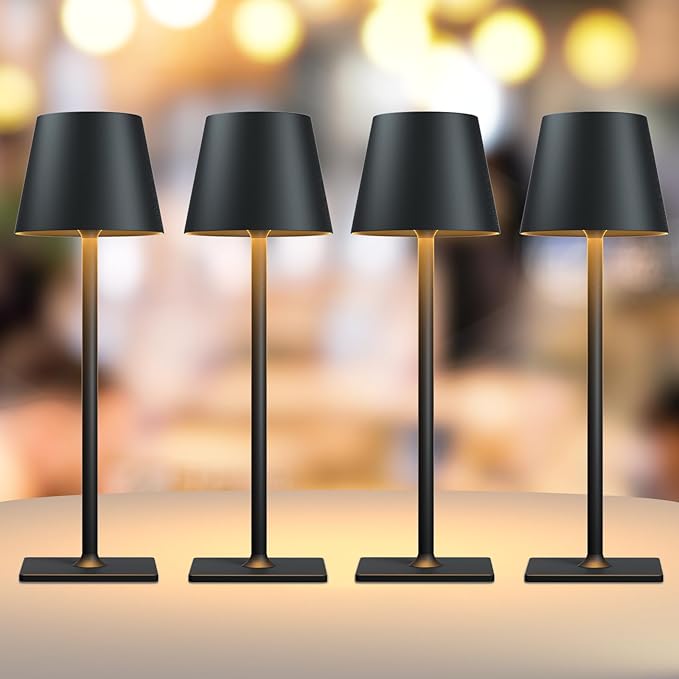 Yogaret Black Cordless Table Lamps, 6000mAh Rechargeable Battery LED Lights | Set of 4 battery operated lamps wireless table lamp for restaurant tables, dining areas, kitchens, outdoor patio and home use by YogaretCeilingLight