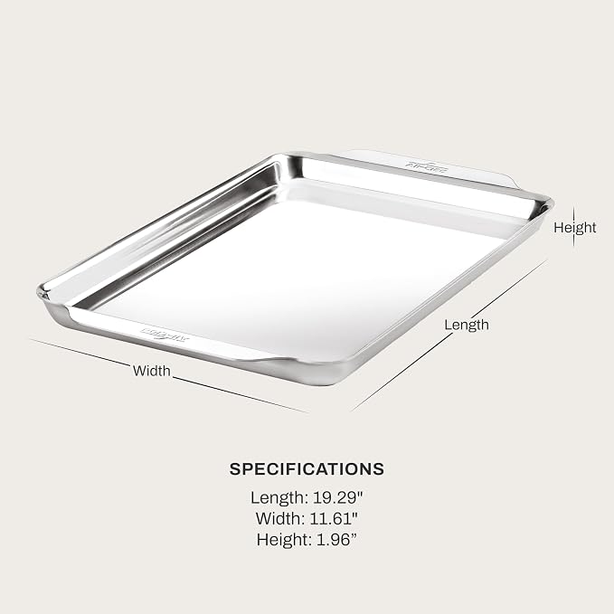 All-Clad Stainless Steel Jelly Roll Baking Pan 10" x 15" - Tri-ply Bonded for Consistent Baking- (Roast, Bake Cookies, Brownies and More) Professional Stainless Steel Bakeware - Image 2