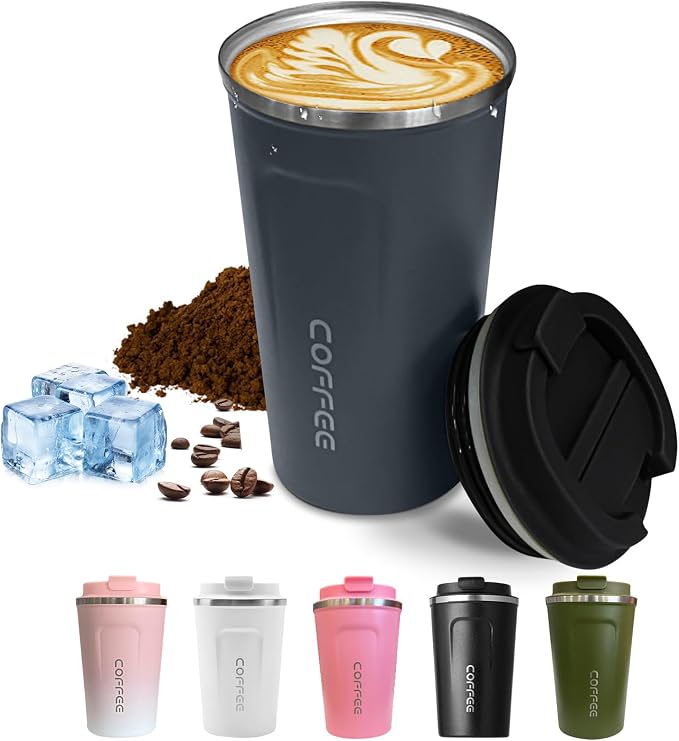 SPLMIFA Travel Coffee Mugs Leak-Proof, Reusable Coffee Cups with Lids, Stainless Steel Vacuum Insulated Coffee Tumblers, Thermal Insulation Cups for Men and Women Hot & Cold Drinks(2nd-Blue, 17OZ) by SPLMIFA