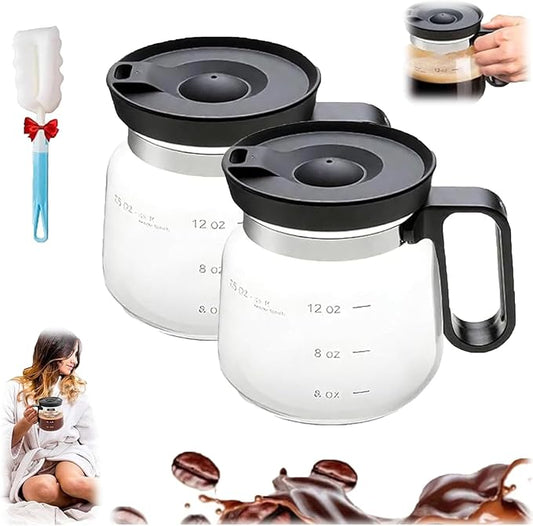 16 Oz Glass Coffee Mug – Coffee Pot Style, Glass Coffee Mug In Coffe e Pot Shape, Coffee Mug That Looks Like A Coffee Pot, Comes With A Straw-Type Travel Lid, Gifts For Co-Workers, Friends (2PCS)