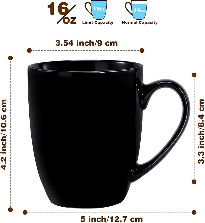 Urbanstrive 16 oz Large Coffee Mug with Handle Tea Cup Novelty Coffee Cup Idea Gift for Men Women Office Work, Black - Image 2