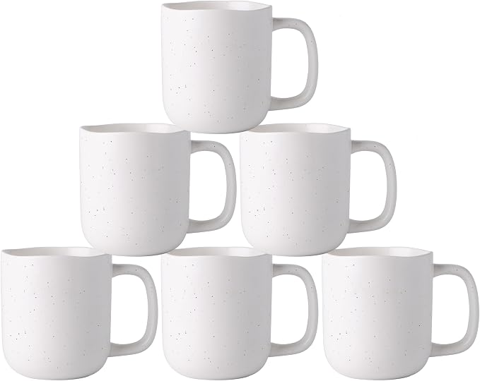 AmorArc 14oz Coffee Mugs Set of 6, Speckled Ceramic Coffee Mugs with Large Handle & Wavy Rim for Latte/Hot Cocoa/Tea, Coffee Cups for Men Women. Oven, Dishwasher&Microwave Safe, Speckled White - Image 7