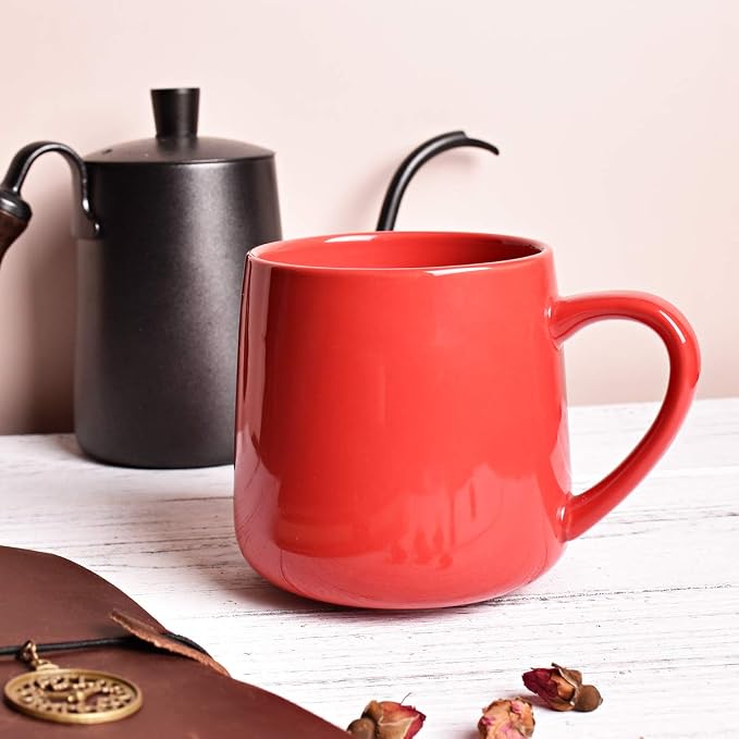 Bosmarlin Glossy Ceramic Coffee Mugs Set of 2, Tea Cup for Office and Home, 18 oz, Suitable for Dishwasher and Microwave(Red, 2) - Image 2
