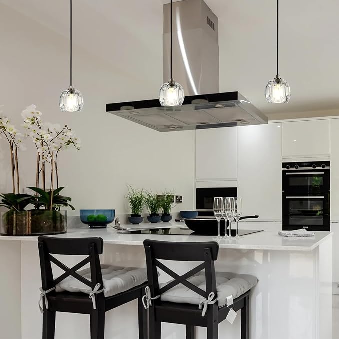 Modern Pendant Light Fixture, Prism Crystal Small Pendant Light for Kitchen Island, Black Crystal Single Pendant Lighting for Dining Room Bedroom - Image 4