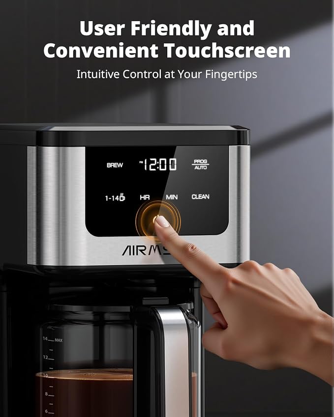AIRMSEN 14-Cup Programmable Drip Coffee Maker | 1000W Fast Brew, 24H Timer, 2-Hour Keep Warm, 4/6/8/10/14-Cup Selection, 73oz Tank & Glass Carafe for Home Office - Image 7