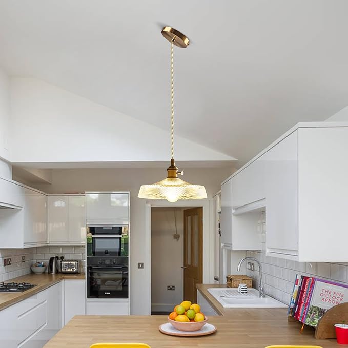 Sedelan Antique Pendant Light, Vintage Pendant Lighting, Glass Kitchen Pendant Lighting Over Island Hallway Bedroom Adjustable Hanging Light Fixture 59.05”, Copper E26, Switch Knob(Bulb Not Included) - Image 3