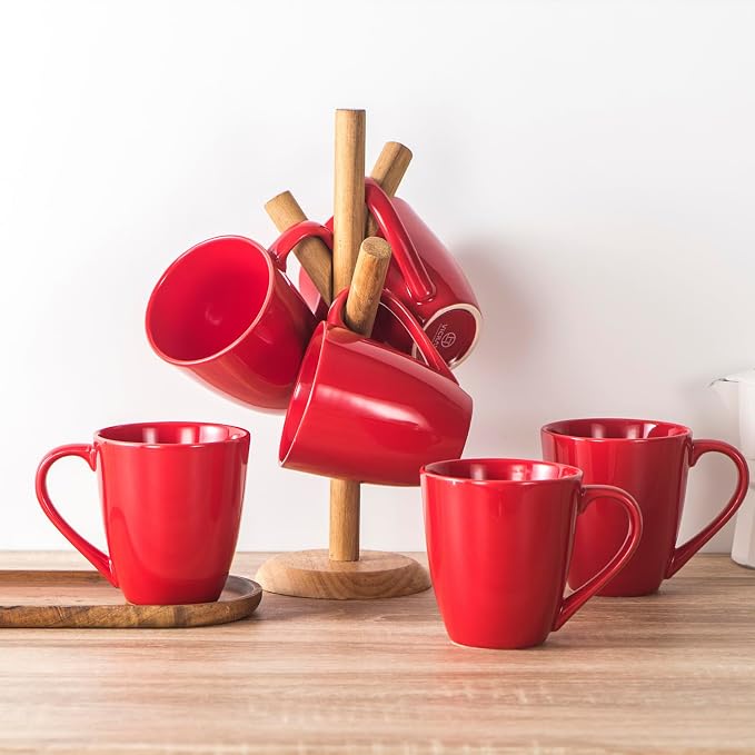vicrays Coffee Mug Set, 12 Ounce, Ceramic Mug for Men, Women, Unique Glazed Mugs with Handle for Coffee, Tea, Milk, Cocoa, Cereal - Set of 6 Red - Image 5