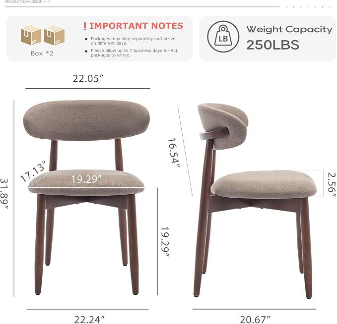 COLAMY Wooden Dining Chairs Set of 4, Modern Fabric Upholstered Dining Room Chair, Farmhouse Kitchen Chairs with Foot Pegs, Camel - Image 2