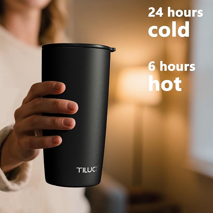 TILUCK 20 oz Insulated Coffee Tumbler with BPA-Free Lid | Travel Coffee Mug, Dishwasher Safe, Cup Holder Friendly, Double-Wall Vacuum Insulation for Hot & Cold Drinks, Matte Black - Image 3