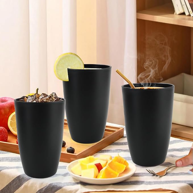 20 OZ Wheat Straw Cups SetS of 6, Unbreakable Drinking Cup, Alternative to Plastic Cups Reusable, Microwave & Dishwasher Safe Big Cup, Large Drinking Glasses for Kitchen, Party (Black) - Image 7