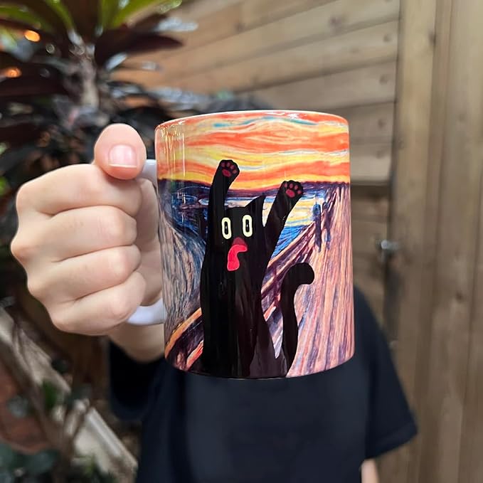 Famous Art Paintings Funny Cat Coffee Mug for Artist Art Lover Teacher Cat Lovers, Famous Picture Classic Vincent Aesthetic Canvas Mug Birthday Gift for Women Man (The Scream) - Image 3