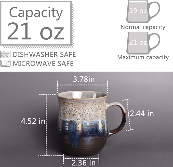 Bosmarlin Large Ceramic Coffee Mug, Big Tea Cup for Office and Home, 21 Oz, Dishwasher and Microwave Safe, 1 PCS - Image 2