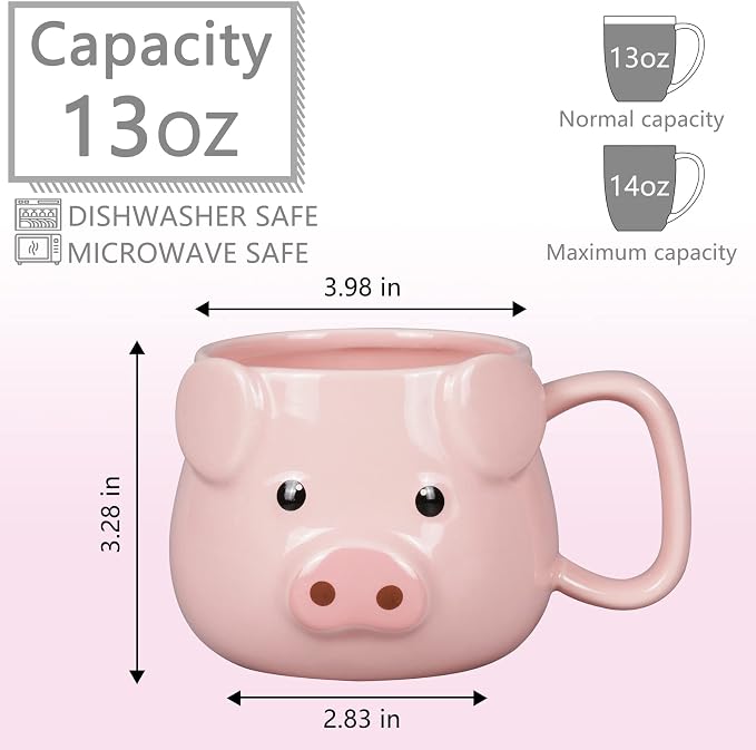 Pig Coffee Mug 14 oz Ceramic Novelty Coffee Mug 3D Porcelain Tea Mug for Women Christmas Housewarming Holiday Birthday Gifts for Women Mom Kids Teacher and Best Friend Pink - Image 2