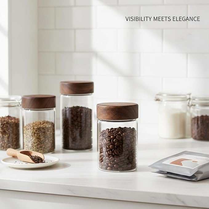 Clear Glass Storage Jar with Acacia Wood Lid - Kitchen Canister for Pantry Organization, Countertop Display, and Dry Food Storage - Image 3