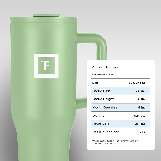 IRON °FLASK Co-Pilot Insulated Mug w/Straw & Flip Cap Lids - Cup Holder Bottle for Hot, Cold Drink - Leak-Proof - Water, Coffee Portable Travel Mug - Apple Green, 32 Oz - Image 9