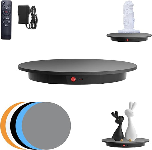 JAYEGT Motorized Rotating Display Stand, 350Lbs Load，360 Degree Electric Rotating Potography Turntable for Products Display，Live Show， Remote Control +5 Colors Backgrounds (Black/16.5inch /Wired)