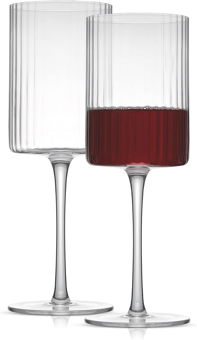 JoyJolt Elle Fluted Wine Glasses, 17.5oz Red Wine Glass Set of 2, Unique Stemmed Glass, Big Long Stem Cocktail Vintage Style Drinking Glasses by JoyJolt