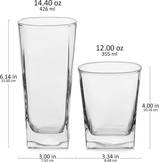 Libbey City Tumbler and Rocks Glass Set, Elegant Drinkware Glasses Set, Tall Drinking Glasses with Modern Lines, Dishwasher Safe Drinking Glasses Set of 16 - Image 7