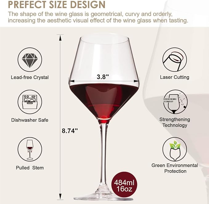 coccot Wine Glasses,White Red Wine Glasses Set of 6,Lead-Free Premium Crystal Clear Glass,Hand Blown Italian Style Burgundy Long Stem Wine Glasses,Great Gift Packaging(16oz,6pack) - Image 3