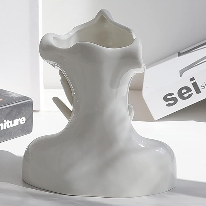 Face Vase,White Flower Vases for Decor,Ceramic Body Vase,Modern Vase for Shelf Dining Table Kitchen Counter Modern Home Decor 6.69'' W X 7.09'' H - Image 8