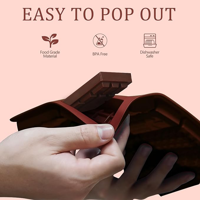 2Pcs Dubai Chocolate Bar Pistachio Deep Molds, Stuffed Candy Bar Molds for Dubai Chocolate Bar Pistachio, Large Break Apart Chocolate Molds,1Inch Thick Chocolate Molds, Ice Cube Deep Mold