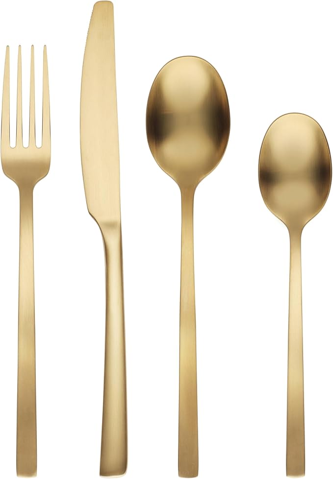 Cambridge Silverware Set, Beacon Gold Satin 16-Piece Flatware Set, Service For 4, 18/0 Stainless Steel, Dishwasher Safe, Flatware Cutlery Sets, Utensils, Knives Spoons and Forks (Gold, 16 Pieces) by Cambridge