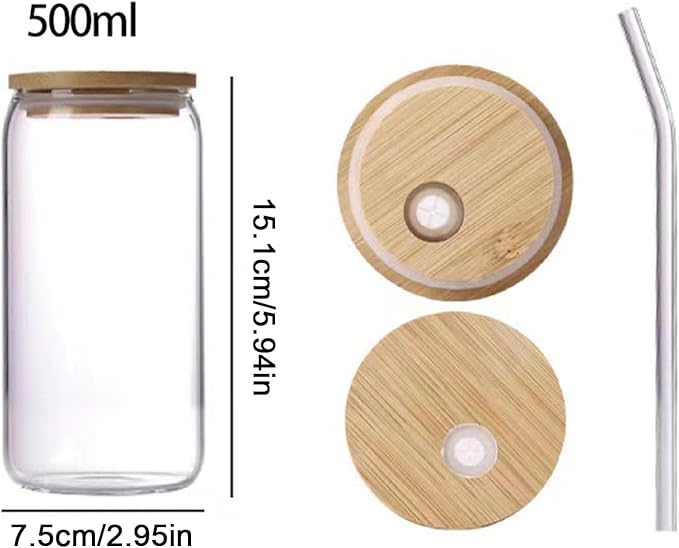 Glass Tumbler – With Straw and Lid, 500ml Bow Cup, Borosilicate Glass, Spill Resistant Lid Design, Reusable Straw Included, Easy Grip Handle | Iced coffee, tea, smoothies, cold beverage