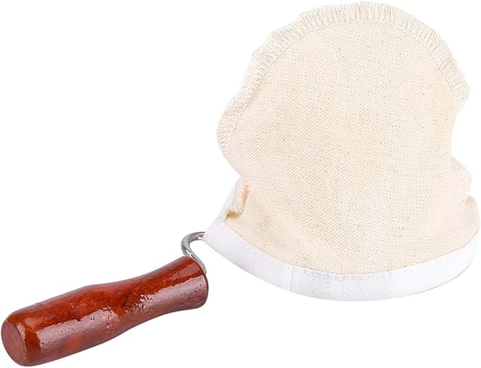 Reusable Washable Flannel Cloth Handmade Coffee Filter Strainer, Wood Handle, Metal Frame, for Hand Drip Coffee (Small)