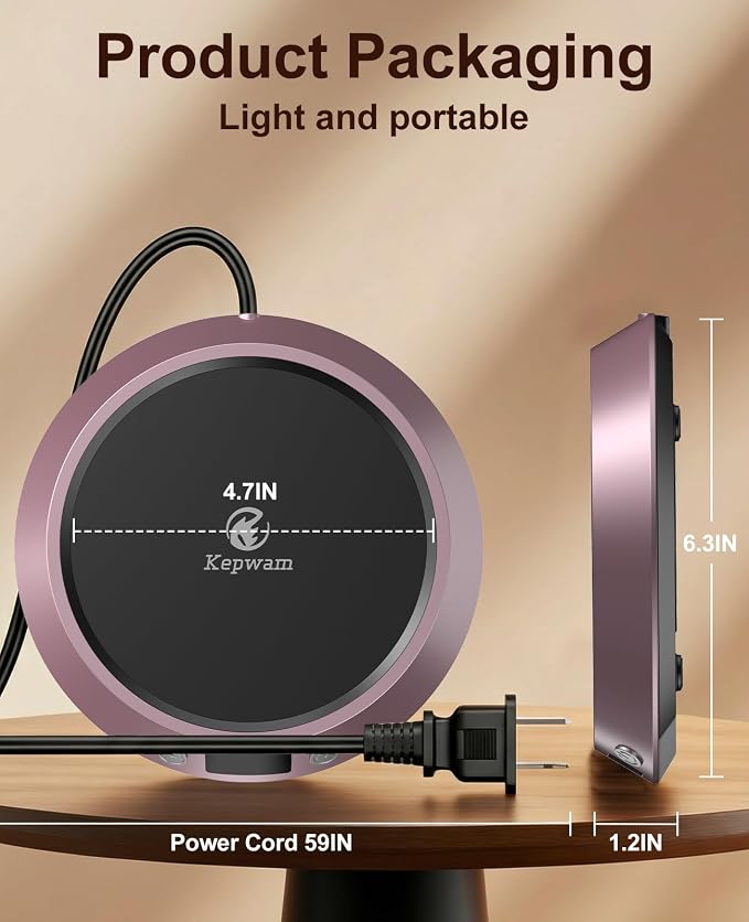 Kepwam Coffee Mug Warmer - 50W Electric Coffee Warmer for Desk 3 Temp Settings & 2-9 Timer Smart Cup Warmer for Desk Candle Warmer Plate with LED Lights Beverage Tea Milk Warmer for Home & Office - Image 6