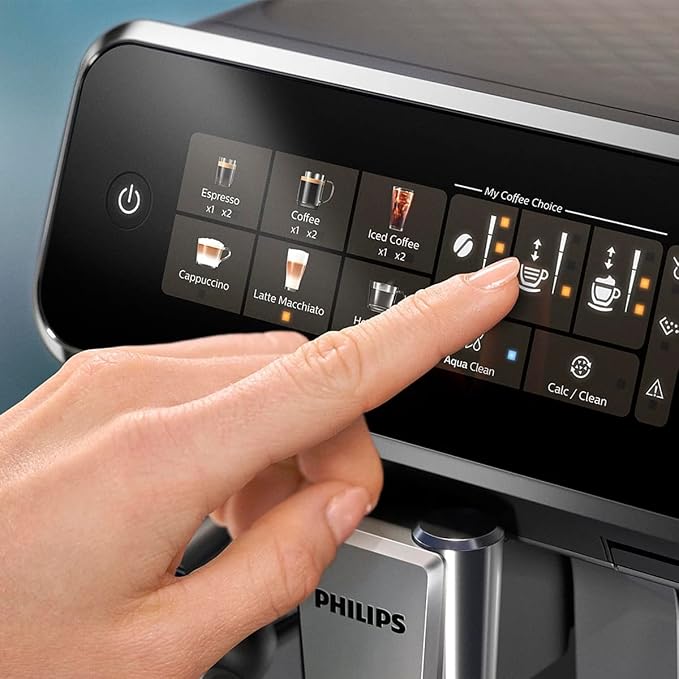 PHILIPS 3300 Series Fully Automatic Espresso Machine - LatteGo Milk System, 5 Coffee Varieties, Intuitive Touch Display, SilentBrew, 100% Ceramic Grinder, AquaClean Filter, Glossy Black (EP3347/90) - Image 6