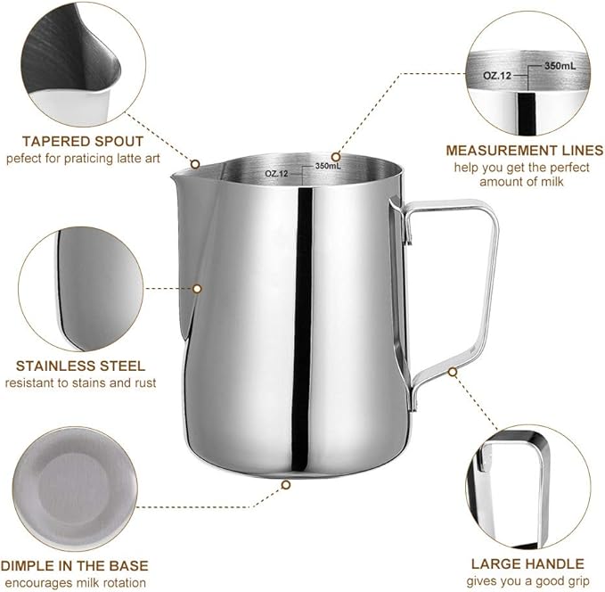 Milk Frother Handheld Coffee Art Set, Electric Coffee Frother with Milk Frother Pitcher, Powder Cocoa Shaker, Coffees Stencils, Coffees Spoons, Latte Art Pen