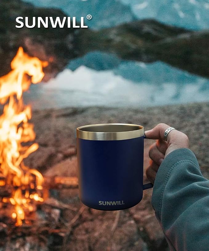 SUNWILL Travel Coffee Mugs Set of 4, Insulated Tumbler with Lid, 14oz Stainless Steel Cup with Handle Bulk for Gift, Camping, Office, Powder Coated Navy Blue - Image 6