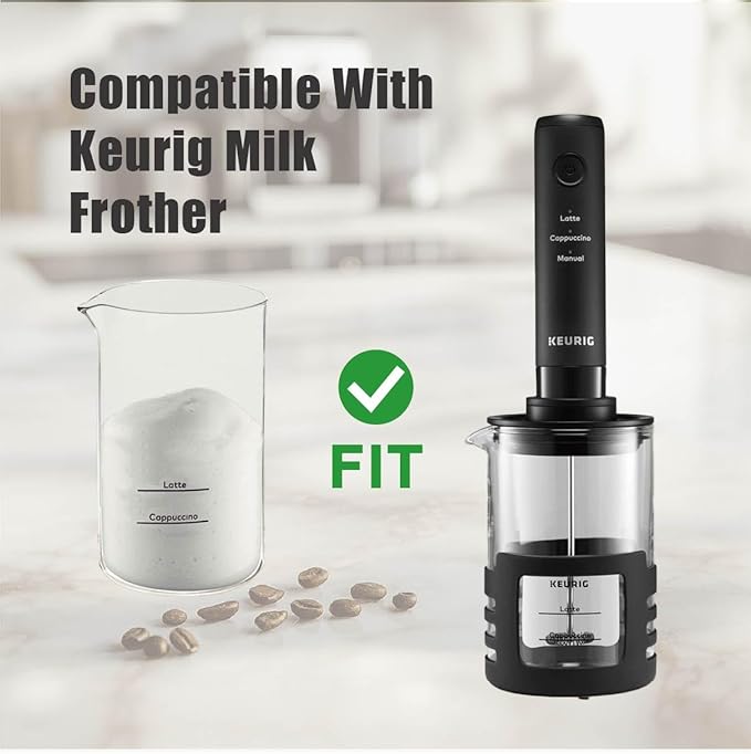 Milk Frother Cup compatible with Keurig SimpleCafé Milk Frother, Clear Glass, 8 oz Capacity with Measurement Markings, Pour Spout